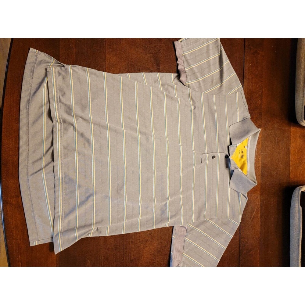 Adidas Climacool Golf Polo Shirt Adult small Grey Striped yellow,blue,white
